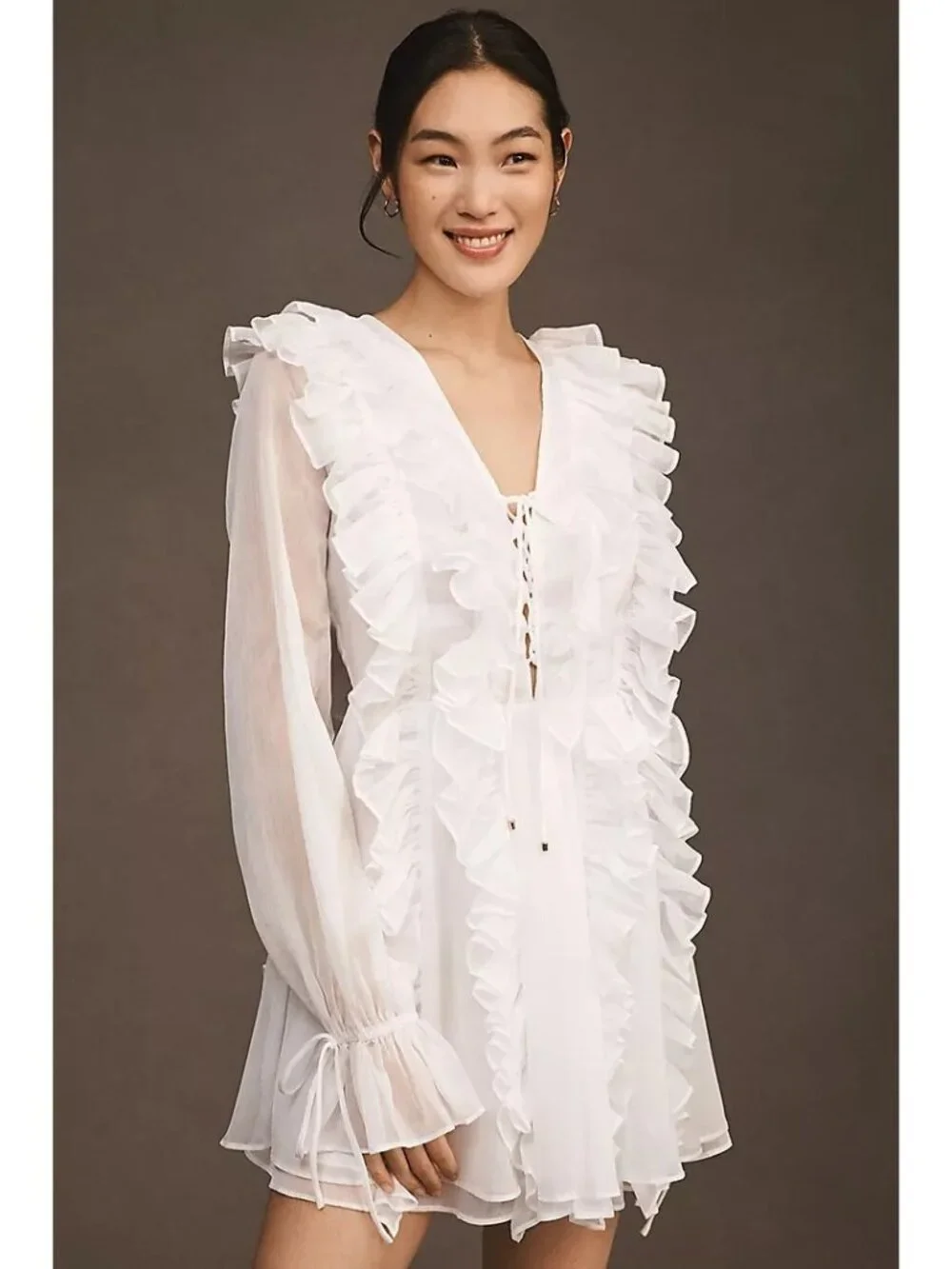 Endless Rose Long-Sleeve Chiffon Ruffle Mini Dress Size Large New With Tags